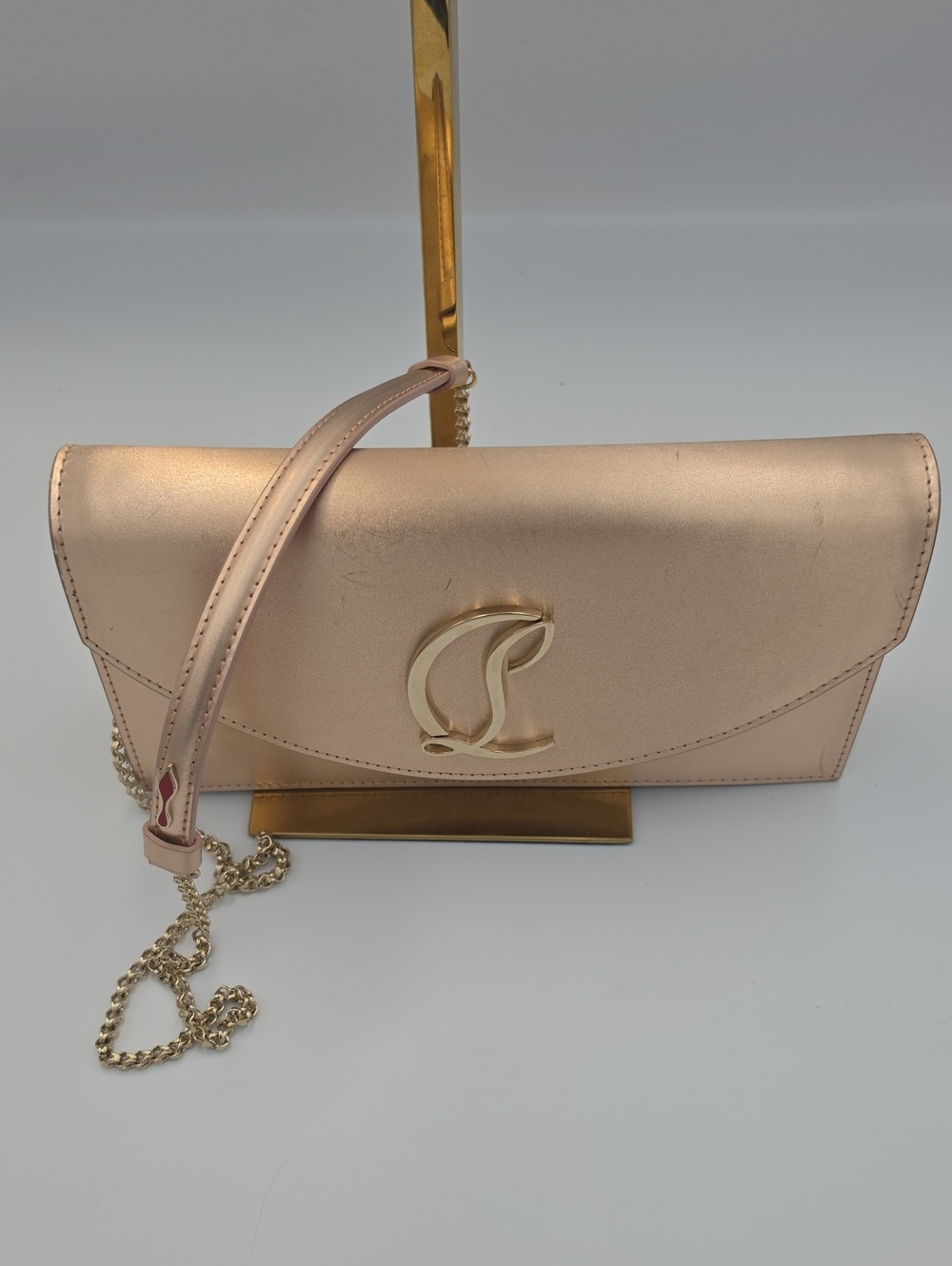 Christian Louboutin Loubi54 Gold Satin/Leather Small Crossbody (VERY GOOD)COA✨️ - Picture 5 of 16